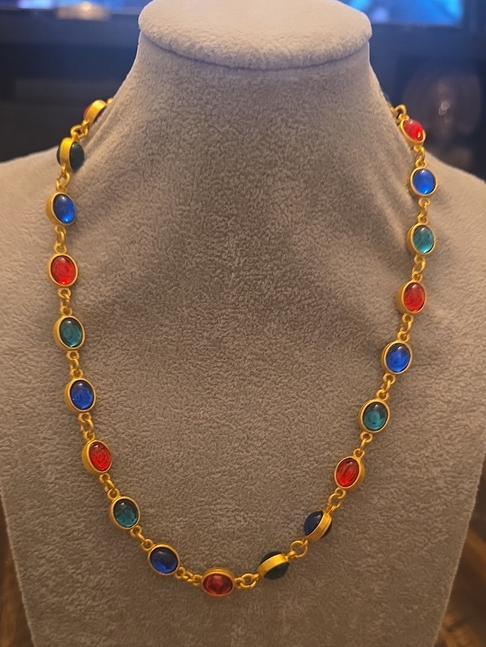 Gold-Tone Multicolor Stone Link Necklace - Women Jewelry
